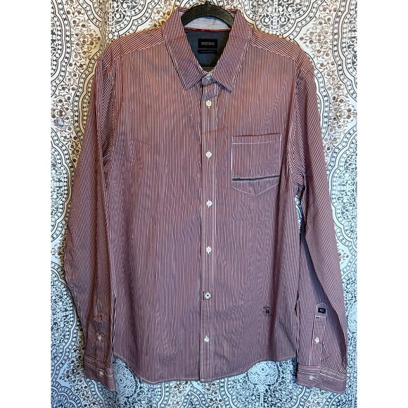 Buffalo David Bitton Mens Red & White Striped Slim Stretch Long Sleeve Shirt Siz - Picture 2 of 12